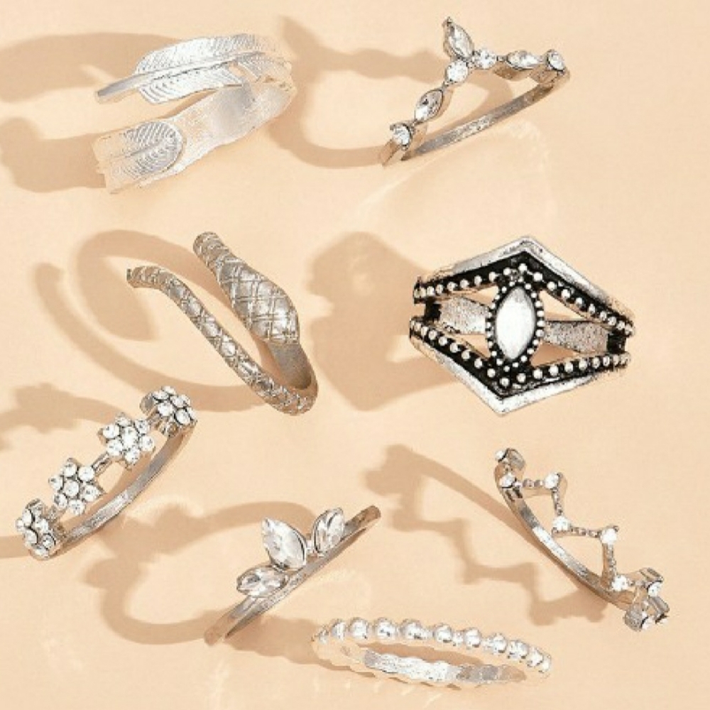 Last 1☆ 8pcs Bohemian Vintage Geometry Rhinestone Women Rings - Picture 3 of 3